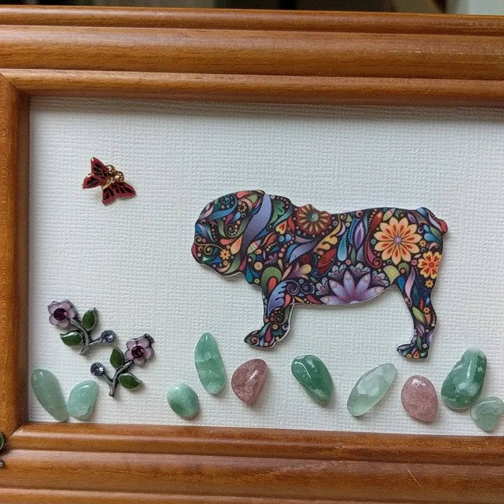 Pug or Bulldog art framed jewelry art jewelry collage mosaic Crossposted Home - Picture 3 of 11